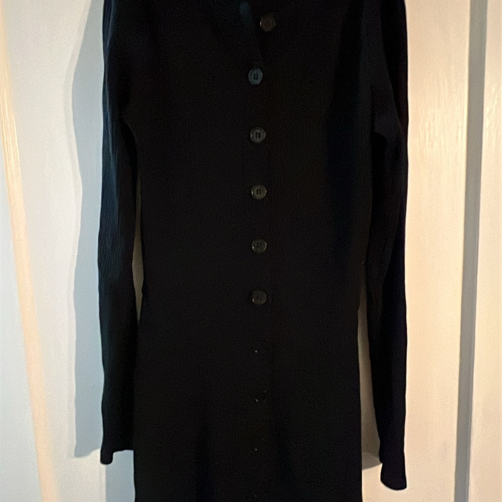 Reformation Jeans Black Ribbed Button-Front Long Sleeve Dress – XS